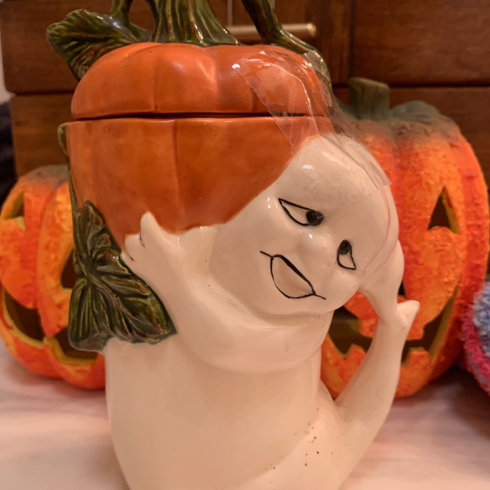Ghost and Pumpkin Ceramic Jar